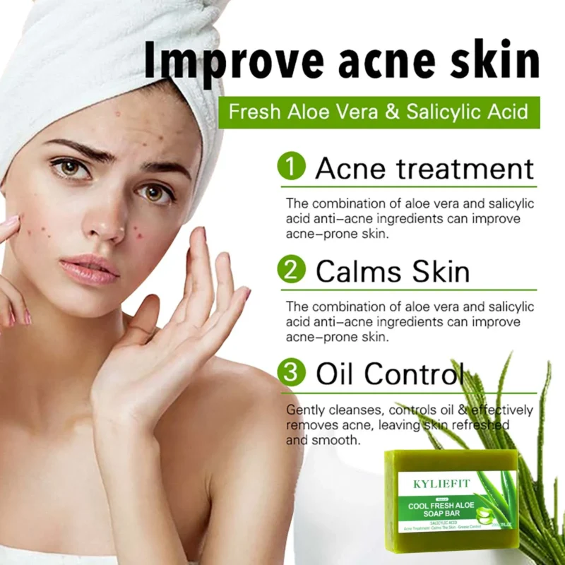 AILKE Aloe Vera Whitening Soap, Remove Acne, Pimples, Skin Radiant, Improve Skin Luster, Vegan Bath Wash for Women Men - Image 4